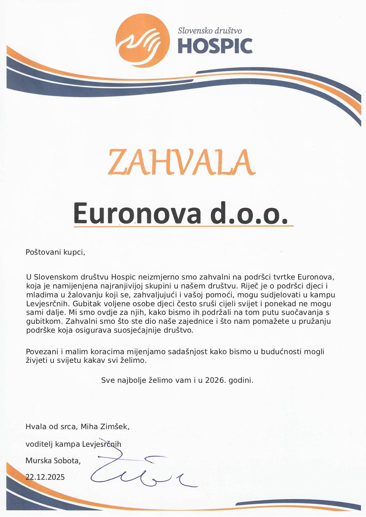 Zahvaljujemo kupcima i dobavljačima tvrtke Euronova d.o.o.
